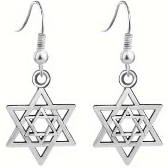 Jewelry - Stacked Hexagram / Star of David Dangle Earrings  silvery or golden   <Fashion>